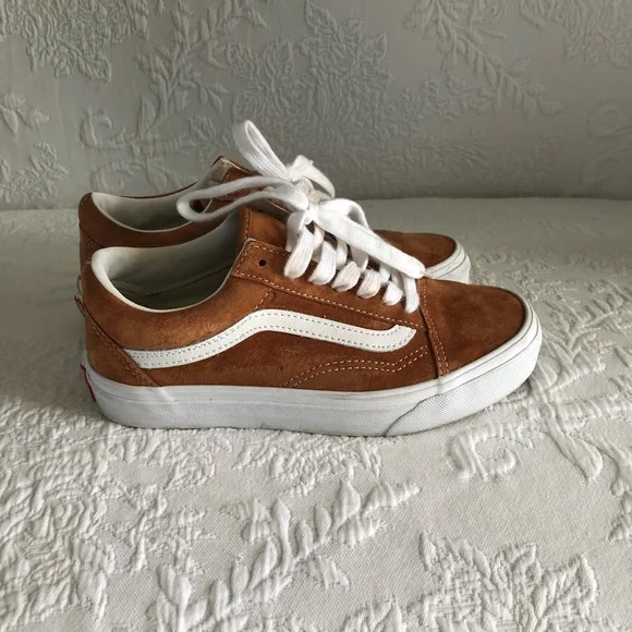 tobacco brown vans old skool Pig Suede women Brown Checkerboard Suede Burnt Orange Vans